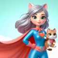 Playful 3D Illustration: Super Cat Girl and Her Furry Sidekick