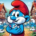Papa Smurf and his Feline Friend: A Serene Day in Smurf Village