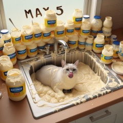 Cinco de Mayo Cat-tastrophe: Sink Overflowing with Mayo!