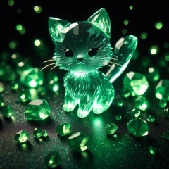 Emerald Glow: AI-Crafted Cat Sculpture with Crystal Lighting Effect