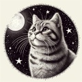 Moonlit Whiskers: Curious Cat in Crosshatch