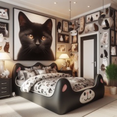 Modern Cat Paradise: A Stylishly Loaded Cat-Themed Bedroom