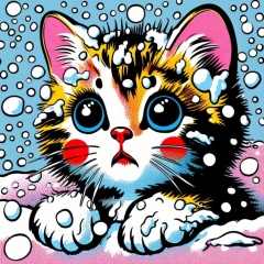 Spring Awakening: Roy Lichtenstein Inspired Pop Art Masterpiece Featuring an Adorable Kitten in the Melting Snow