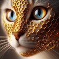 Radiant Feline: A Close-Up Fusion of Nature and Technology