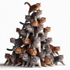 Feline Ascent: The Climbing Cat Pyramid