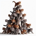 Feline Ascent: The Climbing Cat Pyramid