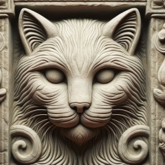 Majestic Sandstone Cat: Photorealistic Antique Relief