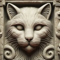 Majestic Sandstone Cat: Photorealistic Antique Relief