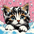 Spring Whiskers: Andy Warhol Inspired Pop Art Masterpiece of a Snow-Kissed Kitten