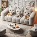 Modern Living Room: Cat-Shaped Couch with Three Lounging Felines