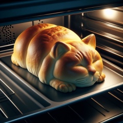 Whisker-Warming Creations: A Cat Breadroll Sculpture in the Oven
