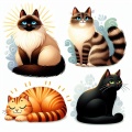Serenity in Stylized Strokes: AI-Rendered Quartet of Cats