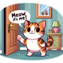 Playful Purrfection: A Cartoon Cat's Knock-Knock Mischief