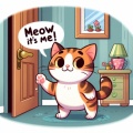 Playful Purrfection: A Cartoon Cat's Knock-Knock Mischief