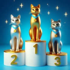 Stunning Podium Places: AI-Crafted Cat Statues Shine in Gold, Silver, and Bronze