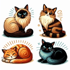 Serenity in Numbers: A Stylized Depiction of Four Cats