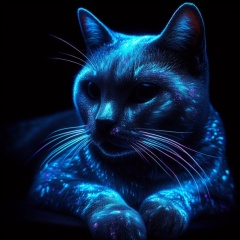 Luminous Feline: a Cat with Radiant Fur in the Darkness
