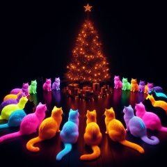 Feline Fantasia: Enchanting Christmas Circle with Radiant Cats