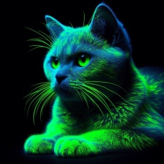 Luminous Feline: A Cat with Green Luminescent Fur in the Dark