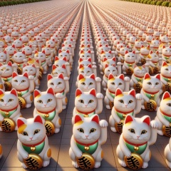 Joyful Legion: Maneki-neko Cats Fill a Japanese Square"