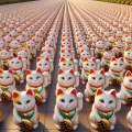 Joyful Legion: Maneki-neko Cats Fill a Japanese Square"