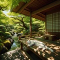 Tranquil Serenity: A White Cat's Nap in a Japanese Garden