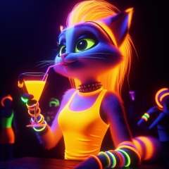 Luminescent Feline: A Vibrant Rave Encounter