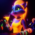 Luminescent Feline: A Vibrant Rave Encounter
