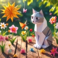 Heartwarming Origami Cat in a Summer Garden