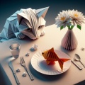 Origami Cat's Dinner Dilemma: Eyeing an Origami Fish Feast
