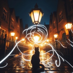 Victorian Nocturne: AI-Generated Long Exposure Cat Photography