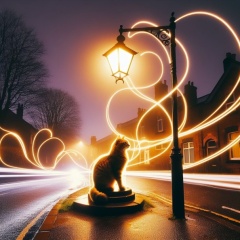 Mystical Tabby: Victorian Street Lantern Long Exposure Cat Photography
