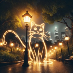  Enigmatic Feline: Victorian Lantern Long Exposure Cat Light Art