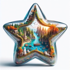 Peaceful Miniature Fjord in a Glass Star with White and Orange Cats