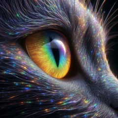 Stunning Side View of a Black Cat's Rainbow-Colored Eye