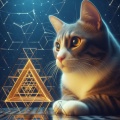 Curious Cat and the Enigmatic Penrose Triangle: A Cinematic, Photorealistic Marvel