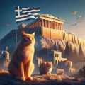 Photorealistic Sunset in Athens with Cats and Acropolis