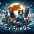 Serene Cyprus Island Sunset with Cats and Cyprus Flag in the Sky