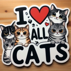 Whimsical Cartoon Sticker: 'I Love All Cats' – Cute and Funny Cat Illustration