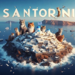 Santorini Felines: A Photorealistic Ode to Greece's Iconic Island