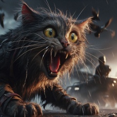 Feral Cat Freak Out on a Rainy Street