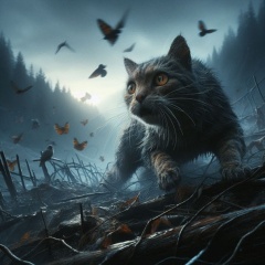 Feral Cat Freak Out in Eerie Forest Clearing at Night