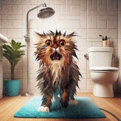 Tabby Cat's Hilarious Freakout in Modern Bathroom as Shower Sprays Water