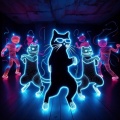 Neon Dance Party: Funky Cats Grooving Under Black Lights