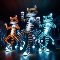 Playful Neon Cats Dancing in the Dark