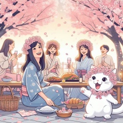 Happy Hanami: Joyful Cat Celebrates Under Cherry Blossoms
