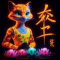 Radiant Contemplation: Luminescent Anthropomorphic Cat in Fantasy Blacklight