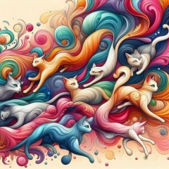 Surreal Abstract Art: Liquid Cats in Vivid Colors