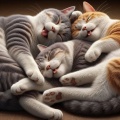 Three Adorable Cats Sleeping Together
