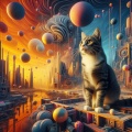 Surreal Cat in a Geometric Dreamscape